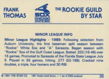 1991 Star The Rookie Guild #36 Frank Thomas Back