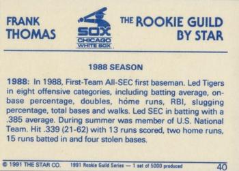 1991 Star The Rookie Guild #40 Frank Thomas Back