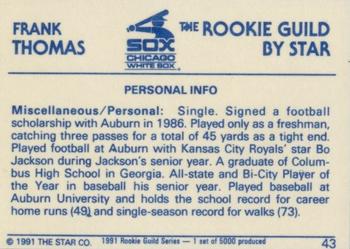 1991 Star The Rookie Guild #43 Frank Thomas Back