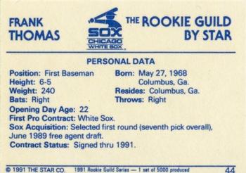 1991 Star The Rookie Guild #44 Frank Thomas Back