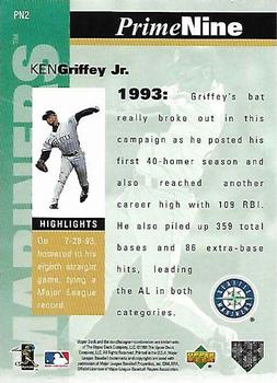 1998 Upper Deck - Prime Nine #PN2 Ken Griffey Jr. Back