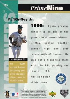 1998 Upper Deck - Prime Nine #PN5 Ken Griffey Jr. Back