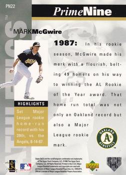 1998 Upper Deck - Prime Nine #PN22 Mark McGwire Back