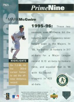 1998 Upper Deck - Prime Nine #PN25 Mark McGwire Back