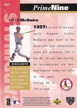 1998 Upper Deck - Prime Nine #PN27 Mark McGwire Back