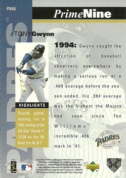 1998 Upper Deck - Prime Nine #PN46 Tony Gwynn Back