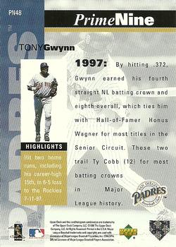 1998 Upper Deck - Prime Nine #PN48 Tony Gwynn Back