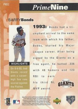 1998 Upper Deck - Prime Nine #PN52 Barry Bonds Back
