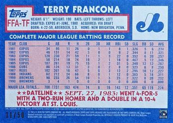 2016 Topps Archives - Fan Favorite Autographs Red Border #FFA-TF Terry Francona Back