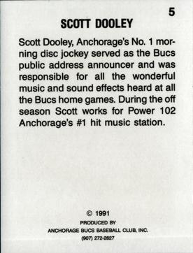 1991 Anchorage Bucs #5 Scott Dooley Back