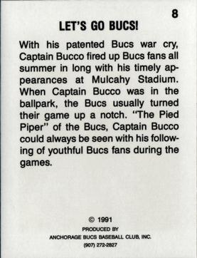 1991 Anchorage Bucs #8 Captain Bucco Back