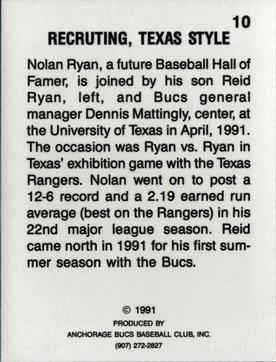 1991 Anchorage Bucs #10 Reid Ryan / Dennis Mattingly / Nolan Ryan Back