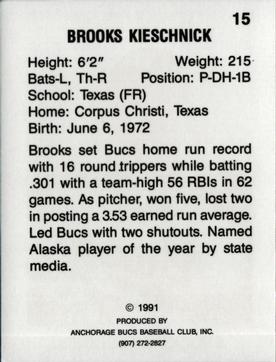 1991 Anchorage Bucs #15 Brooks Kieschnick Back