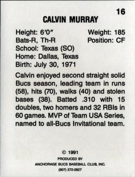 1991 Anchorage Bucs #16 Calvin Murray Back