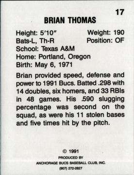 1991 Anchorage Bucs #17 Brian Thomas Back