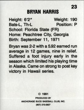 1991 Anchorage Bucs #23 Bryan Harris Back