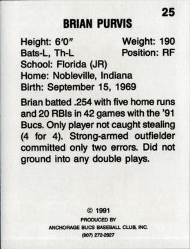 1991 Anchorage Bucs #25 Brian Purvis Back