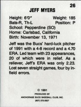 1991 Anchorage Bucs #26 Jeff Myers Back