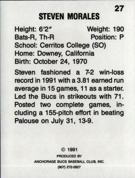1991 Anchorage Bucs #27 Steven Morales Back