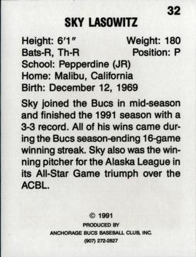 1991 Anchorage Bucs #32 Sky Lasowitz Back