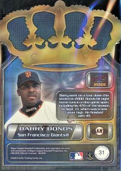 2001 Pacific - Gold Crown Die Cuts Blue #31 Barry Bonds  Back