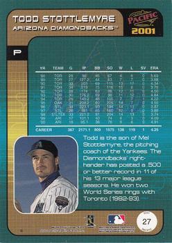 2001 Pacific - Premiere Date #27 Todd Stottlemyre  Back