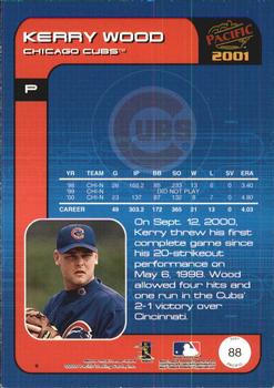 2001 Pacific - Premiere Date #88 Kerry Wood  Back
