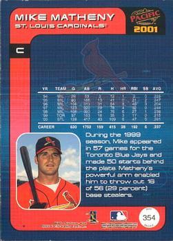 2001 Pacific - Premiere Date #354 Mike Matheny  Back