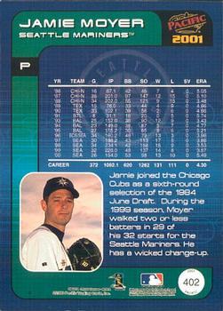 2001 Pacific - Premiere Date #402 Jamie Moyer  Back
