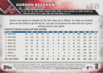 2016 Topps Atlanta Braves #AB-17 Gordon Beckham Back