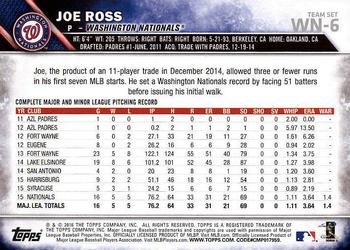 2016 Topps Washington Nationals #WN-6 Joe Ross Back