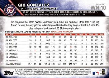 2016 Topps Washington Nationals #WN-10 Gio Gonzalez Back