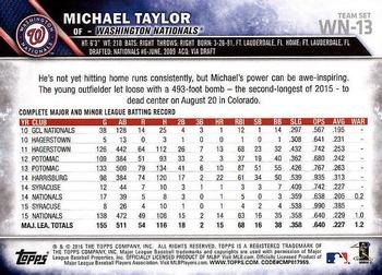 2016 Topps Washington Nationals #WN-13 Michael Taylor Back