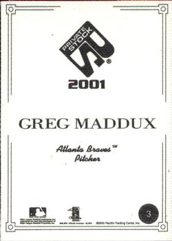 2001 Pacific Private Stock - Artist's Canvas #3 Greg Maddux  Back