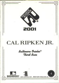 2001 Pacific Private Stock - Artist's Canvas #4 Cal Ripken Jr.  Back