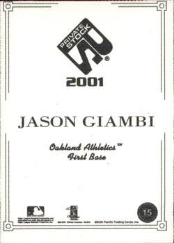 2001 Pacific Private Stock - Artist's Canvas #15 Jason Giambi  Back