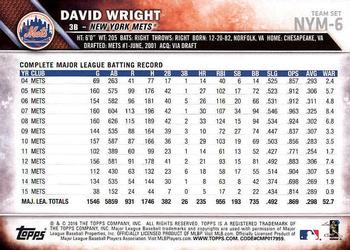 2016 Topps New York Mets #NYM-6 David Wright Back