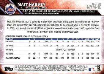 2016 Topps New York Mets #NYM-10 Matt Harvey Back