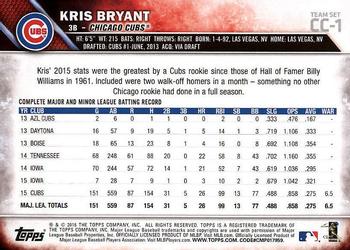 2016 Topps Chicago Cubs #CC-1 Kris Bryant Back