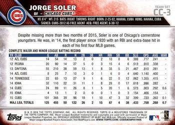 2016 Topps Chicago Cubs #CC-3 Jorge Soler Back