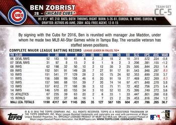 2016 Topps Chicago Cubs #CC-5 Ben Zobrist Back