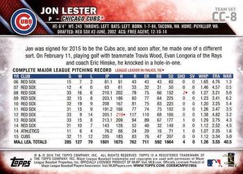 2016 Topps Chicago Cubs #CC-8 Jon Lester Back