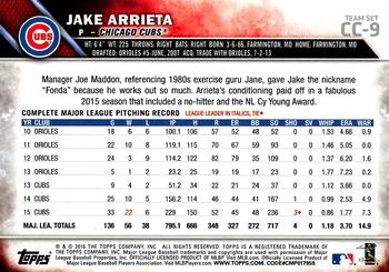 2016 Topps Chicago Cubs #CC-9 Jake Arrieta Back