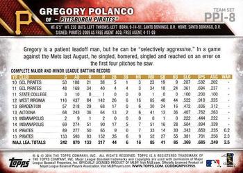 2016 Topps Pittsburgh Pirates #PPI-8 Gregory Polanco Back