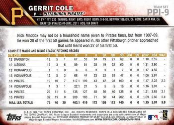 2016 Topps Pittsburgh Pirates #PPI-9 Gerrit Cole Back