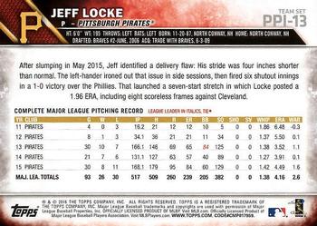 2016 Topps Pittsburgh Pirates #PPI-13 Jeff Locke Back