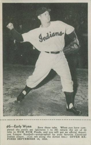 1952 Num Num Potato Chips Cleveland Indians #6 Early Wynn Front
