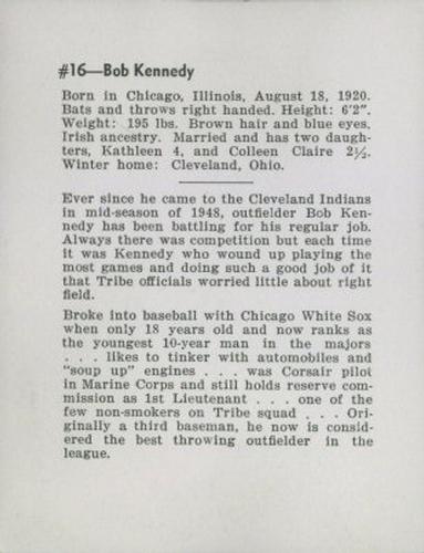 1952 Num Num Potato Chips Cleveland Indians #16 Bob Kennedy Back
