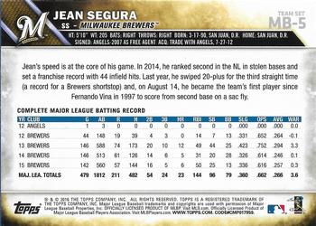 2016 Topps Milwaukee Brewers #MB-5 Jean Segura Back