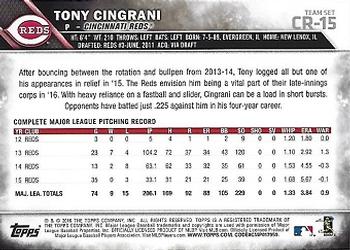 2016 Topps Cincinnati Reds #CR-15 Tony Cingrani Back